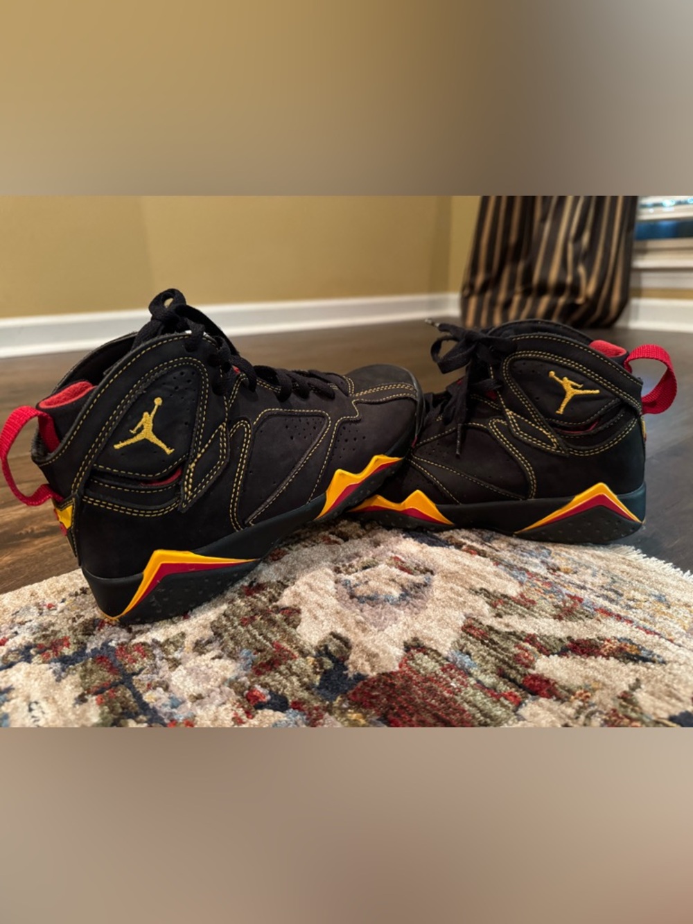 Air Jordan Retro 7 Circus High-Top Sneakers in Black, Yellow and Red